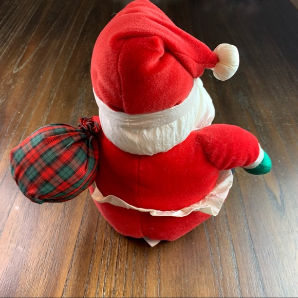 1993 Gibson Greetings Plush 11” Santa Claus Puffy Nylon Christmas Plaid Bag - Picture 4 of 9